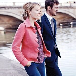 Boden Coral Pink Wool Blend Tweed Scalloped Alice Blazer Jacket